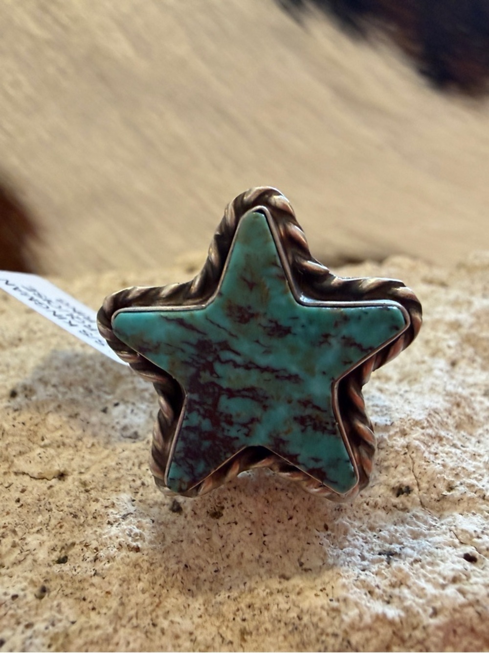 ❤️ Signed “Larson Chee” Kingman Turquoise Star Navajo Native American ADJ RING